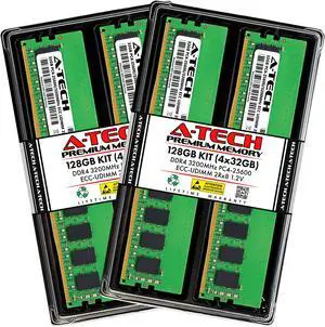 A-Tech 128GB (4x32GB) 2Rx8 PC4-25600 / PC4-25600E DDR4 3200 MHz ECC UDIMM 1.2V ECC Unbuffered DIMM 288-Pin Dual Rank x8 Server & Workstation RAM Memory Upgrade Kit