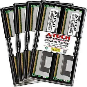 A-Tech 256GB (8x32GB) 4Rx4 PC3L-8500R DDR3 / DDR3L 1066 MHz ECC RDIMM 1.35V Registered DIMM 240-Pin Quad Rank x4 Low Voltage Server & Workstation RAM Memory Upgrade Kit