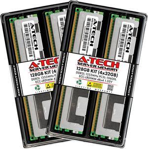 A-Tech 128GB (4x32GB) 4Rx4 PC3L-10600L DDR3 / DDR3L 1333 MHz ECC LRDIMM 1.35V Load Reduced DIMM 240-Pin Quad Rank x4 Low Voltage Server RAM Memory Upgrade Kit