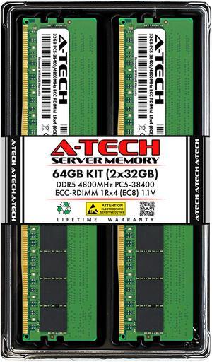 A-Tech 64GB (2x32GB) 1Rx4 PC5-38400R DDR5 4800 MHz EC8 RDIMM ECC Registered DIMM 288-Pin Single Rank x4 Server & Workstation RAM Memory Upgrade Kit
