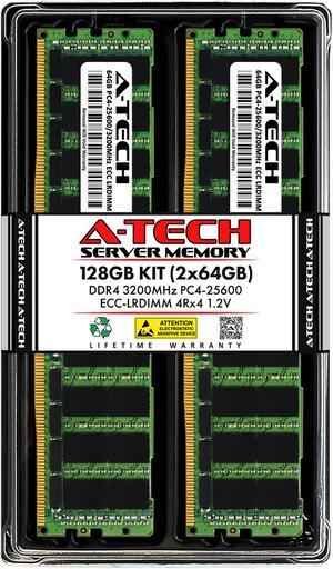A-Tech 128GB (2x64GB) 4Rx4 PC4-25600L DDR4 3200 MHz ECC LRDIMM Load Reduced DIMM 288-Pin 4DRx4 Quad Rank x4 Server RAM Memory Upgrade Kit