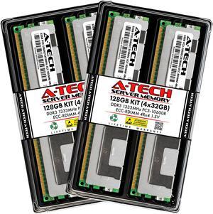 A-Tech 128GB (4x32GB) 4Rx4 PC3-10600R DDR3 1333 MHz ECC RDIMM 1.5V Registered DIMM 240-Pin Quad Rank x4 Server & Workstation RAM Memory Upgrade Kit