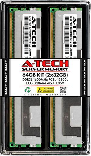 A-Tech 64GB (2x32GB) 4Rx4 PC3L-12800L DDR3 / DDR3L 1600 MHz ECC LRDIMM 1.35V Load Reduced DIMM 240-Pin Quad Rank x4 Low Voltage Server RAM Memory Upgrade Kit