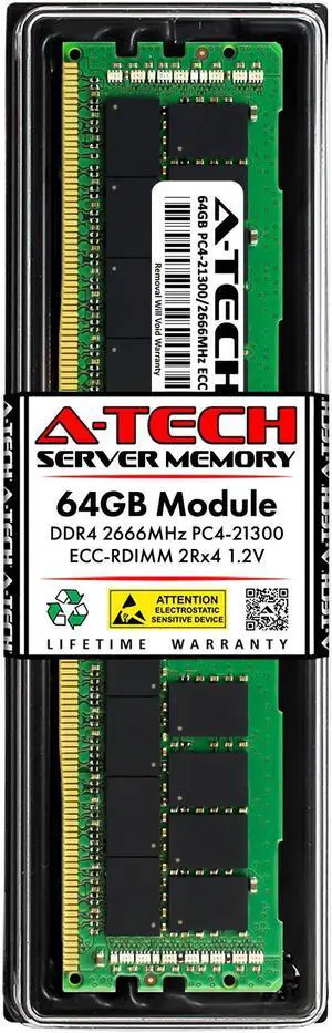 A-Tech 64GB 2Rx4 PC4-21300R DDR4 2666 MHz ECC RDIMM Registered DIMM 288-Pin Dual Rank x4 Server & Workstation RAM Memory Upgrade Module A-Tech 64GB 2Rx4 PC4-21300R DDR4 2666 MHz ECC RDIMM Registered DIMM 288-Pin Dual Rank x4 Server & Workstation RAM Memory Upgrade Module