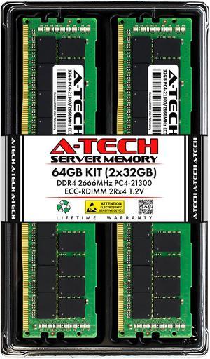 A-Tech 64GB (2x32GB) 2Rx4 PC4-21300R DDR4 2666 MHz ECC RDIMM Registered DIMM 288-Pin Dual Rank x4 Server & Workstation RAM Memory Upgrade Kit