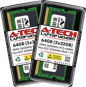 A-Tech 64GB (2x32GB) DDR5 5600MHz SODIMM PC5-44800 Non-ECC Unbuffered CL46 1.1V 262-Pin SO-DIMM Laptop Notebook Computer RAM Memory Upgrade Kit