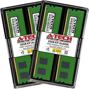 A-Tech 32GB Kit (4 x 8GB) DDR5 5600MHz DIMM PC5-44800 Non-ECC Unbuffered CL46 UDIMM 288-Pin 1.1V Desktop RAM Memory Modules