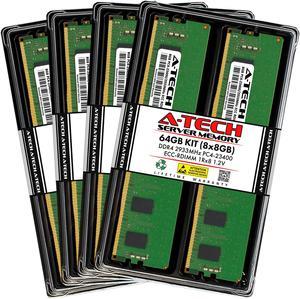 A-Tech 64GB (8x8GB) 1Rx8 PC4-23400R DDR4 2933 MHz ECC RDIMM Registered DIMM 288-Pin Single Rank x8 Server & Workstation RAM Memory Upgrade Kit