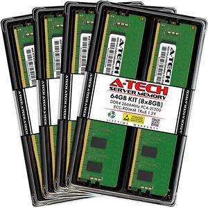 A-Tech 64GB (8x8GB) 1Rx8 PC4-21300R DDR4 2666 MHz ECC RDIMM Registered DIMM 288-Pin Single Rank x8 Server & Workstation RAM Memory Upgrade Kit