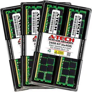 A-Tech 24GB Kit (6x4GB) RAM for Apple Mac Pro (Early 2009, 8-Core & Mid 2010, 8-Core), Xserve (Early 2009, 4-Core/8-Core) | DDR3 1066/1067MHz PC3-8500 ECC RDIMM 240-Pin Memory Upgrade