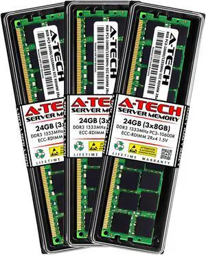 A-Tech 24GB Kit (3x8GB) RAM for Apple Mac Pro (Mid 2010, 6-Core/12-Core & Mid 2012, 6-Core/12-Core) | DDR3 1333MHz PC3-10600 ECC RDIMM 240-Pin Memory Upgrade
