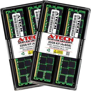 A-Tech 32GB (4x8GB) 2Rx4 PC3-10600R DDR3 1333 MHz ECC RDIMM 1.5V Registered DIMM 240-Pin Dual Rank x4 Server & Workstation RAM Memory Upgrade Kit