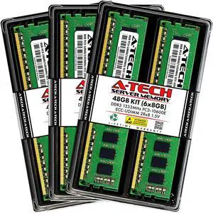 A-Tech 48GB Kit (6x8GB) RAM for Apple Mac Pro (Mid 2010, 12-Core & Mid 2012, 12-Core) | DDR3 1333MHz PC3-10600 ECC UDIMM 240-Pin Memory Upgrade