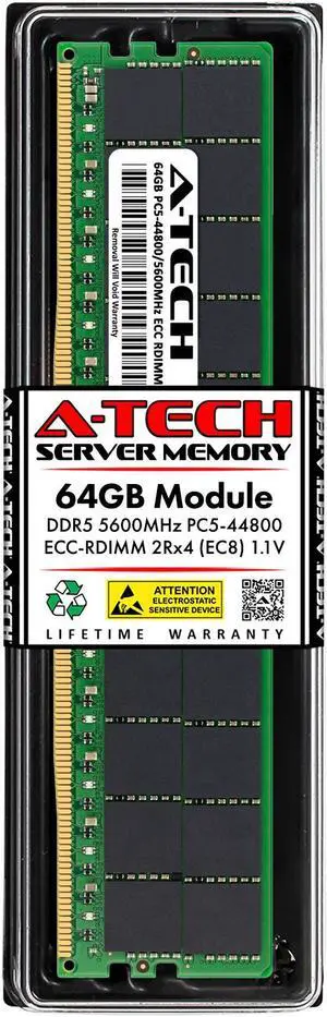 A-Tech 64GB 2Rx4 PC5-44800R DDR5 5600 MHz EC8 RDIMM ECC Registered DIMM 288-Pin Dual Rank x4 Server & Workstation RAM Memory Upgrade Module