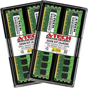 A-Tech 32GB (4x8GB) 1Rx4 PC3L-12800R DDR3 / DDR3L 1600 MHz ECC RDIMM 1.35V Registered DIMM 240-Pin Single Rank x4 Server & Workstation RAM Memory Upgrade Kit