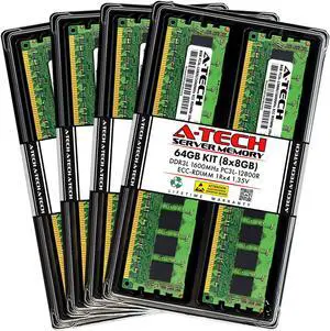 A-Tech 64GB (8x8GB) 1Rx4 PC3L-12800R DDR3 / DDR3L 1600 MHz ECC RDIMM 1.35V Registered DIMM 240-Pin Single Rank x4 Server & Workstation RAM Memory Upgrade Kit