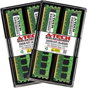 A-Tech 32GB (4x8GB) 2Rx8 PC3-12800R DDR3 1600 MHz ECC RDIMM 1.5V Registered DIMM 240-Pin Dual Rank x8 Server & Workstation RAM Memory Upgrade Kit