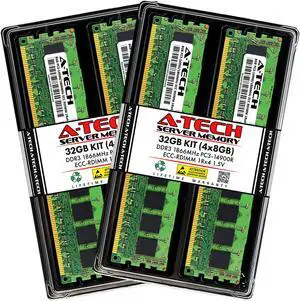 A-Tech 32GB (4x8GB) 1Rx4 PC3-14900R DDR3 1866 MHz ECC RDIMM 1.5V Registered DIMM 240-Pin Single Rank x4 Server & Workstation RAM Memory Upgrade Kit
