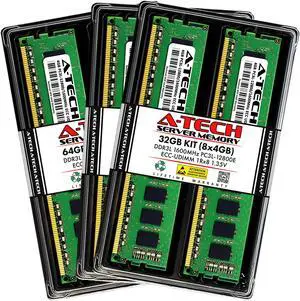 A-Tech 32GB (8x4GB) 1Rx8 PC3L-12800E DDR3 / DDR3L 1600 MHz ECC UDIMM 1.35V ECC Unbuffered DIMM 240-Pin Single Rank x8 Server & Workstation RAM Memory Upgrade Kit