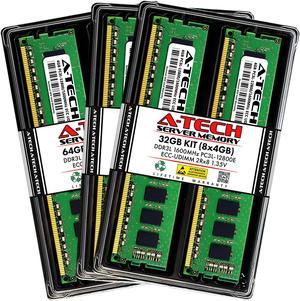 A-Tech 32GB (8x4GB) 2Rx8 PC3L-12800E DDR3 / DDR3L 1600 MHz ECC UDIMM 1.35V ECC Unbuffered DIMM 240-Pin Dual Rank x8 Server & Workstation RAM Memory Upgrade Kit