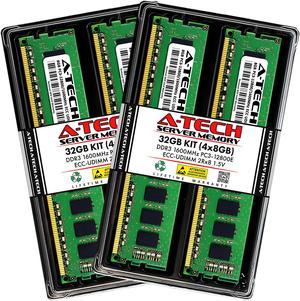 A-Tech 32GB (4x8GB) 2Rx8 PC3-12800E DDR3 1600 MHz ECC UDIMM 1.5V ECC Unbuffered DIMM 240-Pin Dual Rank x8 Server & Workstation RAM Memory Upgrade Kit