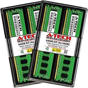 A-Tech 64GB (4x16GB) 1Rx4 PC4-21300R DDR4 2666 MHz ECC RDIMM Registered DIMM 288-Pin Single Rank x4 Server & Workstation RAM Memory Upgrade Kit