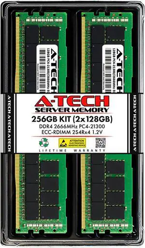 A-Tech 256GB (2x128GB) 2S4Rx4 (8Rx4 3DS) PC4-21300R DDR4 2666 MHz ECC RDIMM Registered DIMM 288-Pin Octal Rank x4 3DS/TSV Server & Workstation RAM Memory Upgrade Kit