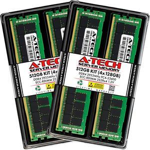 A-Tech 512GB (4x128GB) 2S2Rx4 (4Rx4 3DS) PC4-23400R DDR4 2933 MHz ECC RDIMM Registered DIMM 288-Pin Quad Rank x4 3DS/TSV Server & Workstation RAM Memory Upgrade Kit