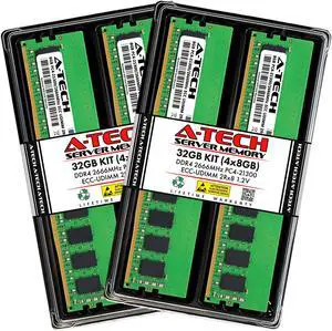 A-Tech 32GB (4x8GB) 2Rx8 PC4-21300 / PC4-21300E DDR4 2666 MHz ECC UDIMM 1.2V ECC Unbuffered DIMM 288-Pin Dual Rank x8 Server & Workstation RAM Memory Upgrade Kit