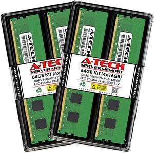 A-Tech 64GB (4x16GB) 1Rx8 PC5-44800R DDR5 5600 MHz EC8 RDIMM ECC Registered DIMM 288-Pin Single Rank x8 Server & Workstation RAM Memory Upgrade Kit