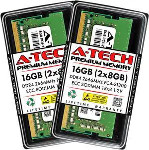 A-Tech 16GB (2x8GB) DDR4 2666 MHz ECC SODIMM PC4-21300 ECC Unbuffered SO-DIMM 260-Pin 1.2V 1Rx8 Single Rank RAM Memory Upgrade Kit for Microservers, Mobile Workstations, and NAS Servers