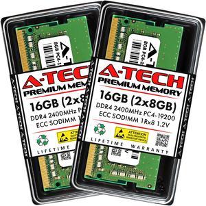 A-Tech 16GB (2x8GB) DDR4 2400 MHz ECC SODIMM PC4-19200 ECC Unbuffered SO-DIMM 260-Pin 1.2V 1Rx8 Single Rank RAM Memory Upgrade Kit for Microservers, Mobile Workstations, and NAS Servers