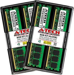 A-Tech 8GB (4x2GB) DDR2 533MHz DIMM PC2-4200 UDIMM Non-ECC 1.8V CL4 240-Pin Desktop Computer RAM Memory Upgrade Kit