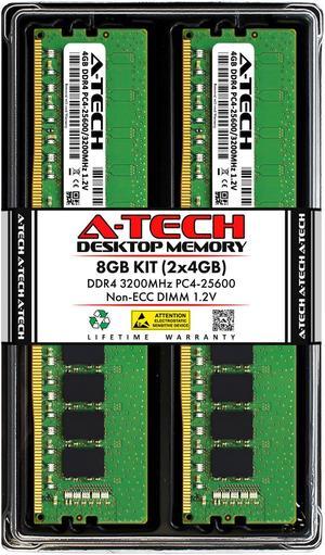 A-Tech 8GB (2x4GB) DDR4 3200MHz DIMM PC4-25600 UDIMM Non-ECC Unbuffered 1.2V CL22 288-Pin Desktop Computer RAM Memory Upgrade Kit