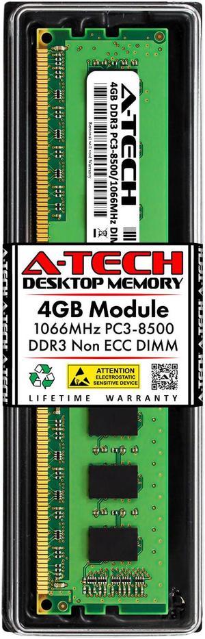 A-Tech 4GB DDR3 1066MHz DIMM PC3-8500 UDIMM Non-ECC 1.5V CL7 240-Pin Desktop Computer RAM Memory Upgrade Module