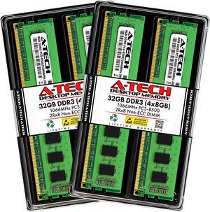 A-Tech 32GB (4x8GB) DDR3 1066MHz DIMM PC3-8500 UDIMM Non-ECC 1.5V CL7 240-Pin Desktop Computer RAM Memory Upgrade Kit
