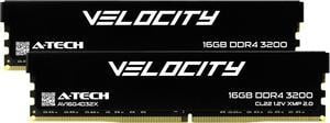A-Tech Velocity 32GB (2x16GB) DDR4 3200MHz (PC4-25600) CL22 XMP 2.0 UDIMM 1.2V Non-ECC DIMM 288-Pin Desktop PC Gaming Memory RAM Kit - Black (AV2K16G4D32X)
