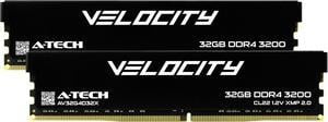A-Tech Velocity 64GB (2x32GB) DDR4 3200MHz (PC4-25600) CL22 XMP 2.0 UDIMM 1.2V Non-ECC DIMM 288-Pin Desktop PC Gaming Memory RAM Kit - Black (AV2K32G4D32X)