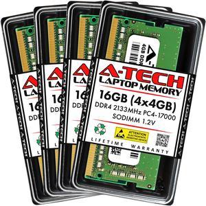 A-Tech 16GB (4x4GB) DDR4 2133MHz SODIMM PC4-17000 Non-ECC CL15 1.2V 260-Pin SO-DIMM Laptop Notebook Computer RAM Memory Upgrade Kit