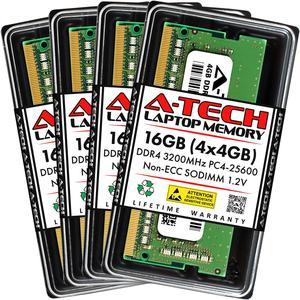 A-Tech 16GB (4x4GB) DDR4 3200MHz SODIMM PC4-25600 Non-ECC CL22 1.2V 260-Pin SO-DIMM Laptop Notebook Computer RAM Memory Upgrade Kit
