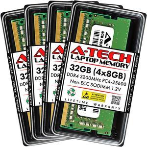 A-Tech 32GB (4x8GB) DDR4 3200MHz SODIMM PC4-25600 Non-ECC CL22 1.2V 260-Pin SO-DIMM Laptop Notebook Computer RAM Memory Upgrade Kit