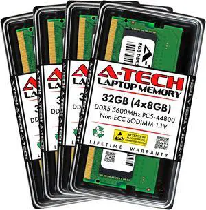 A-Tech 32GB (4x8GB) DDR5 5600MHz SODIMM PC5-44800 Non-ECC Unbuffered CL46 1.1V 262-Pin SO-DIMM Laptop, Notebook, All-in-One Computer RAM Memory Upgrade Kit
