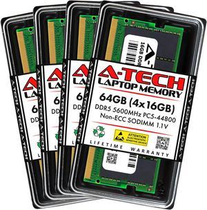 A-Tech 64GB (4x16GB) DDR5 5600MHz SODIMM PC5-44800 Non-ECC Unbuffered CL46 1.1V 262-Pin SO-DIMM Laptop, Notebook, All-in-One Computer RAM Memory Upgrade Kit