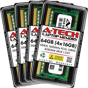 A-Tech 64GB (4x16GB) DDR3 1600MHz SODIMM PC3-12800 2Rx8 1.35V CL11 Non-ECC Unbuffered 204-Pin Dual Rank SO-DIMM Low Voltage Notebook Laptop RAM Memory Upgrade Kit