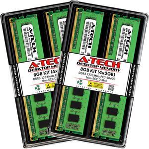 A-Tech 8GB (4x2GB) DDR3 1333MHz DIMM PC3-10600 UDIMM Non-ECC 1.5V CL9 240-Pin Desktop Computer RAM Memory Upgrade Kit