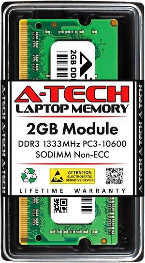 A-Tech 2GB DDR3 1333MHz SODIMM PC3-10600 CL9 Non-ECC Unbuffered 204-Pin SO-DIMM Notebook Laptop RAM Memory Upgrade Module