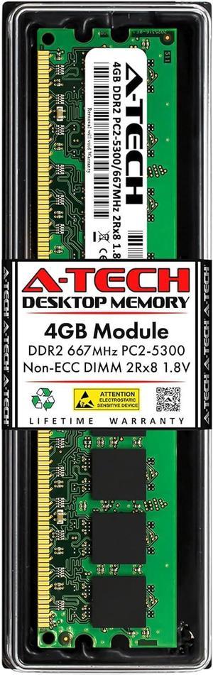 A-Tech 4GB DDR2 667MHz DIMM PC2-5300 UDIMM Non-ECC 1.8V CL5 240-Pin Desktop Computer RAM Memory Upgrade Module