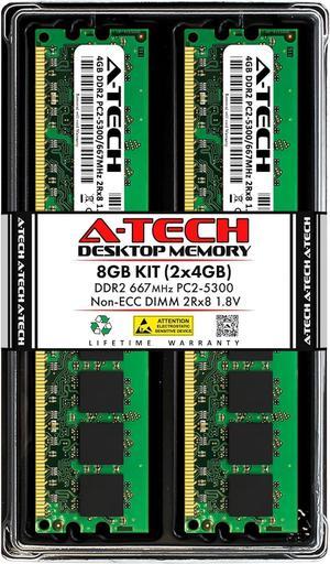 A-Tech 8GB (2x4GB) DDR2 667MHz DIMM PC2-5300 UDIMM Non-ECC 1.8V CL5 240-Pin Desktop Computer RAM Memory Upgrade Kit