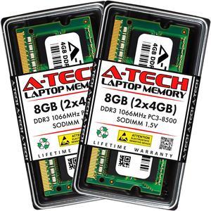 A-Tech 8GB Kit (2x4GB) DDR3 1066MHz SODIMM PC3-8500 CL7 1.5V Non-ECC Unbuffered 204-Pin SO-DIMM Notebook Laptop RAM Memory Upgrade Modules
