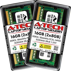 A-Tech 16GB Kit (2x8GB) DDR3 1866MHz SODIMM PC3-14900 CL13 1.35V Non-ECC Unbuffered 2Rx8 Dual Rank 204-Pin SO-DIMM Low Voltage Notebook Laptop RAM Memory Upgrade Modules